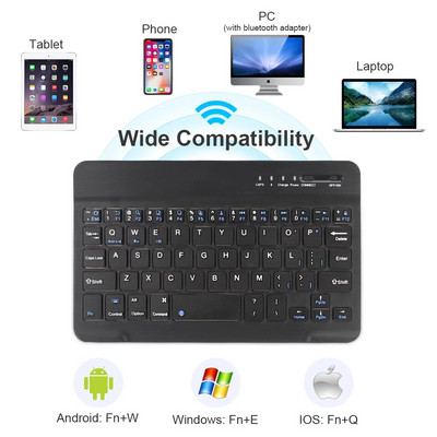 Mini juhtmevaba Bluetoothi klaviatuur Ipadi mobiiltelefoni tahvelarvuti vaigistusnupuga laetav klaviatuur Android iOS-i Windowsi jaoks