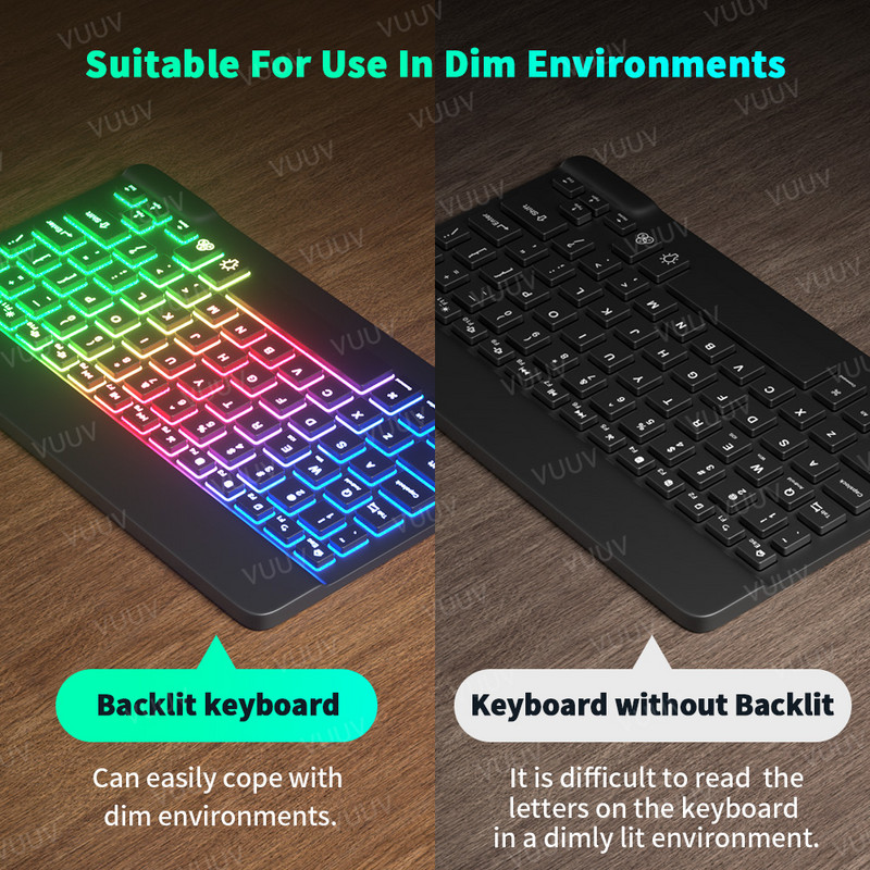 Rainbow Backlit iPad tipkovnica za tablet telefon prijenosno računalo španjolski ruski portugalski bežična Bluetooth tipkovnica za Xiaomi Samsung