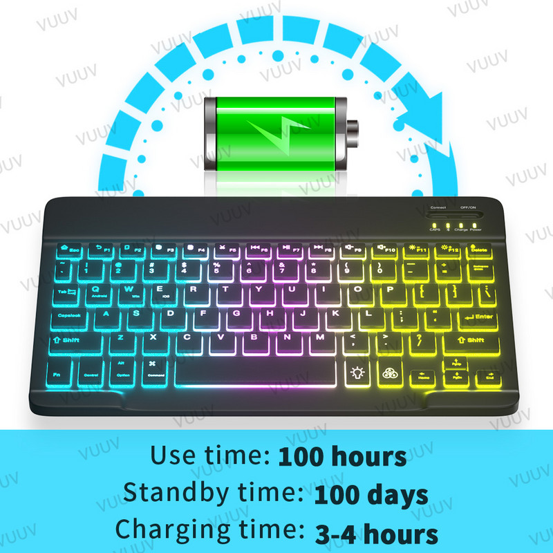 Rainbow Backlit iPad tipkovnica za tablet telefon prijenosno računalo španjolski ruski portugalski bežična Bluetooth tipkovnica za Xiaomi Samsung