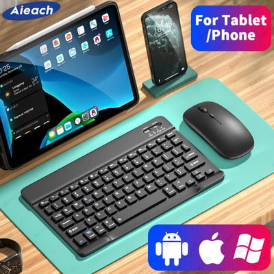 AIEACH Bluetooth клавиатура за таблет за iPad Lenovo Xiaomi Samsung Безжични клавиатури Мишка за iOS Android Windows Phone Клавиатура