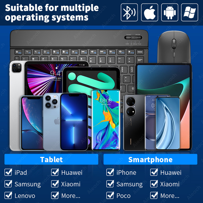 AIEACH Bluetooth Tablet billentyűzet iPadhez Lenovo Xiaomi Samsung vezeték nélküli billentyűzetek egér iOS Android Windows Phone billentyűzethez