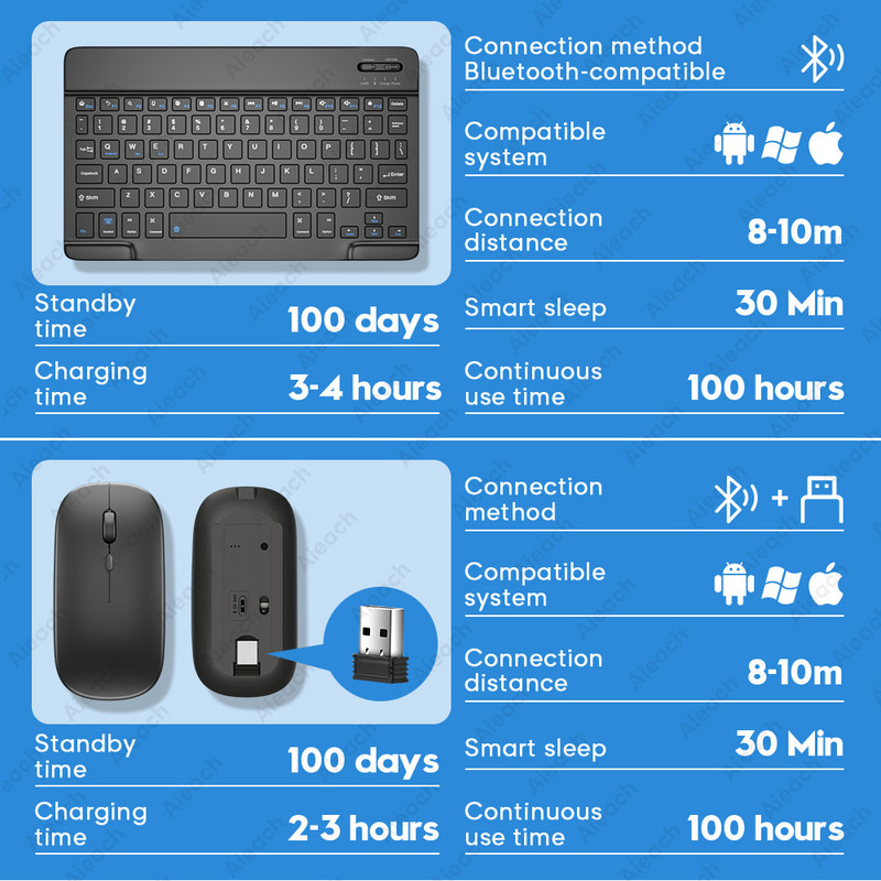 AIEACH Bluetooth Tablet billentyűzet iPadhez Lenovo Xiaomi Samsung vezeték nélküli billentyűzetek egér iOS Android Windows Phone billentyűzethez