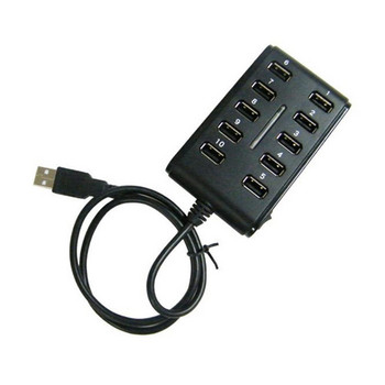 1бр 10-в-1 USB хъб 10 порта 5v 500mA 480Mbps ABS Преносимо USB2.0 интерфейсно оборудване за предаване на данни Зареждане USB хъб