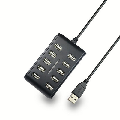 1 gab 10-in-1 USB centrmezgls 10 porti 5v 500mA 480Mbps ABS portatīvais USB2.0 interfeisa aprīkojums datu pārraides uzlādes USB centrmezgls