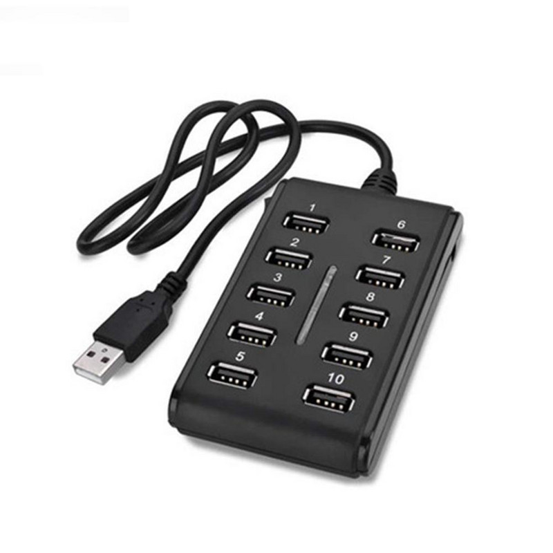 1 gab 10-in-1 USB centrmezgls 10 porti 5v 500mA 480Mbps ABS portatīvais USB2.0 interfeisa aprīkojums datu pārraides uzlādes USB centrmezgls