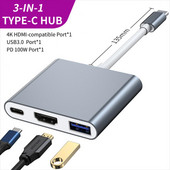 USB sadalītājs USB C uz HDMI saderīgs sadalītājs 4k HD tipa c centrmezgls viedais adapteris 3 vienā Pd ātras uzlādes USB 3.0 adaptera adapteris