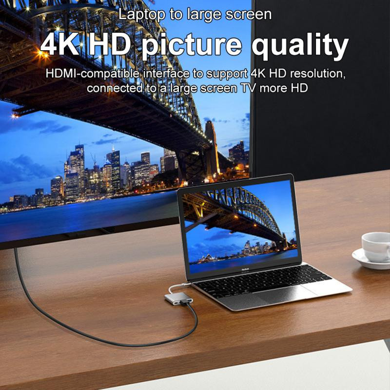 USB sadalītājs USB C uz HDMI saderīgs sadalītājs 4k HD tipa c centrmezgls viedais adapteris 3 vienā Pd ātras uzlādes USB 3.0 adaptera adapteris