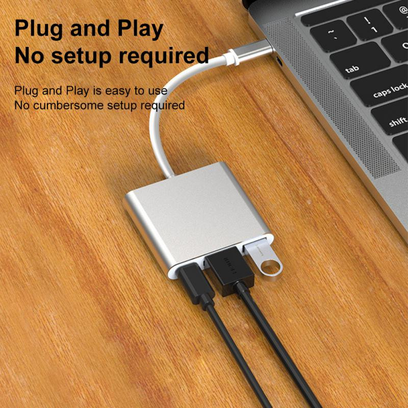 USB sadalītājs USB C uz HDMI saderīgs sadalītājs 4k HD tipa c centrmezgls viedais adapteris 3 vienā Pd ātras uzlādes USB 3.0 adaptera adapteris