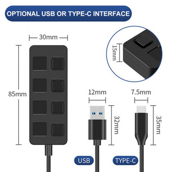 RYRA 4 порта 5Gbps високоскоростен концентратор USB 3.0 сплитер тип C OTG адаптер за Macbook Pro PC лаптоп Usb концентратор Компютърни аксесоари