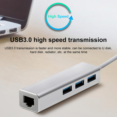 Alumiiniumisulamist Rj45 dongle 3 USB-porti 5gbps C-tüüpi laiendiga 1080p@60hz USB-tüüpi C-Ethernet-adapteri andmejaoturiga USB-c jaoturiga