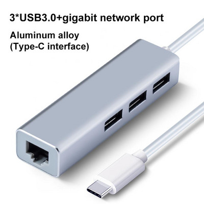 Alumíniumötvözet Rj45 dongle 3 USB port 5gbps C típusú bővítő 1080p@60hz C típusú USB - Ethernet adapter Data Hub Usb-c hub