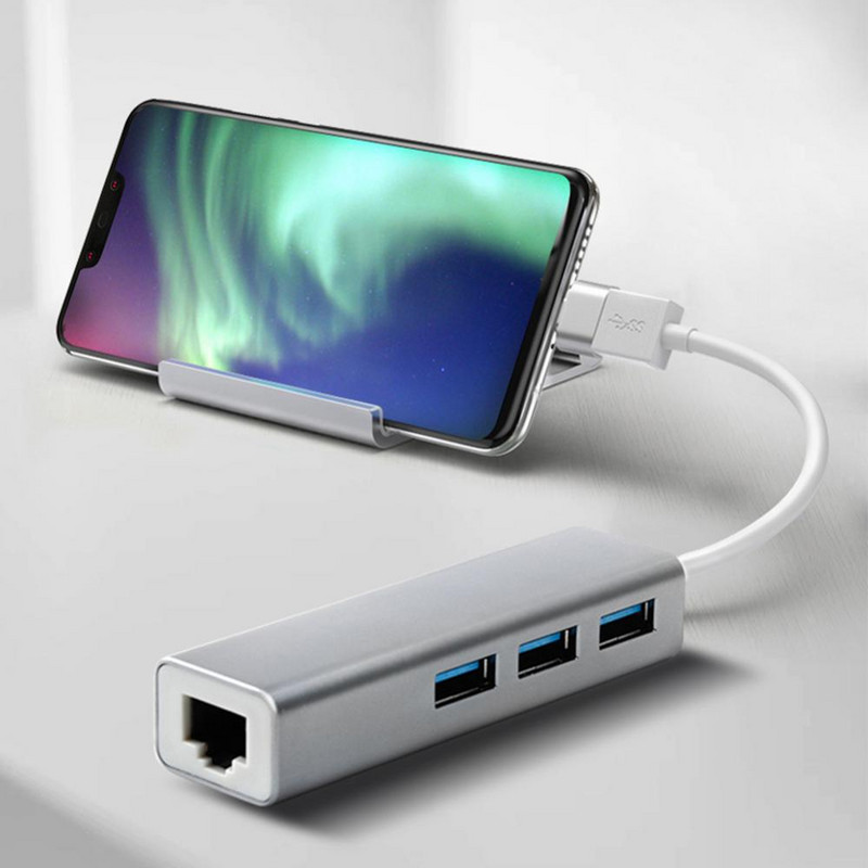 Alumíniumötvözet Rj45 dongle 3 USB port 5gbps C típusú bővítő 1080p@60hz C típusú USB - Ethernet adapter Data Hub Usb-c hub