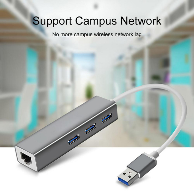 Alumíniumötvözet Rj45 dongle 3 USB port 5gbps C típusú bővítő 1080p@60hz C típusú USB - Ethernet adapter Data Hub Usb-c hub