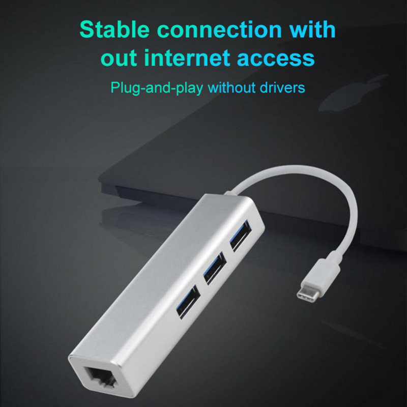Alumíniumötvözet Rj45 dongle 3 USB port 5gbps C típusú bővítő 1080p@60hz C típusú USB - Ethernet adapter Data Hub Usb-c hub