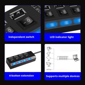 Usb High Speed Hub 4-Port Independent Switch Hub Four-bit Splitter 2.0 Hub High-Speed Hub Usb Multi-Interface Hub Professional