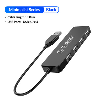 ORICO 4 prievadų USB 2.0 HUB Ultra Slim Super Speed Data HUB ABS mini USB skirstytuvas Kompiuterio priedai, skirti kompiuteriniam nešiojamam nešiojamajam kompiuteriui