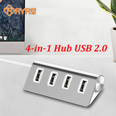 RYRA 4-in-1 USB 2.0 jaotur koos kaabliga alumiiniumsulamist USB splitteri adapteriga kaasaskantav andmeside minijaotur Macbook Airi sülearvuti tahvelarvuti jaoks