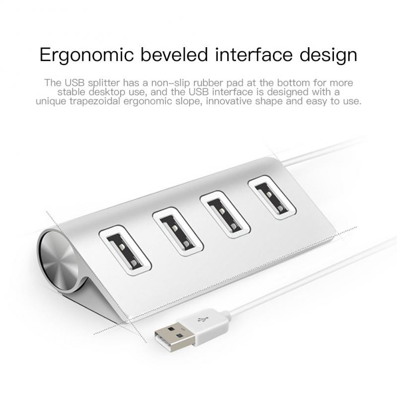 RYRA 4 az 1-ben USB 2.0 hub kábellel alumíniumötvözet USB elosztó adapter hordozható adat mini hub Macbook Air laptop PC táblagéphez