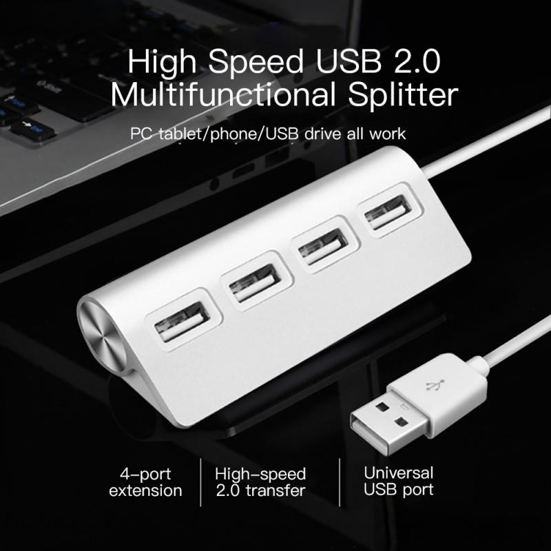 RYRA 4 az 1-ben USB 2.0 hub kábellel alumíniumötvözet USB elosztó adapter hordozható adat mini hub Macbook Air laptop PC táblagéphez