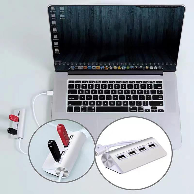 RYRA 4 az 1-ben USB 2.0 hub kábellel alumíniumötvözet USB elosztó adapter hordozható adat mini hub Macbook Air laptop PC táblagéphez