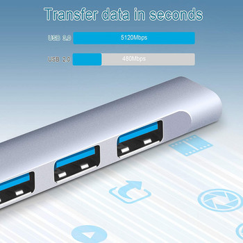 Разширения за мини USB хъб 4-портов USB 3.0 хъб 2.0 хъб USB адаптерна станция Ултратънък преносим хъб за данни USB сплитер Алуминиев