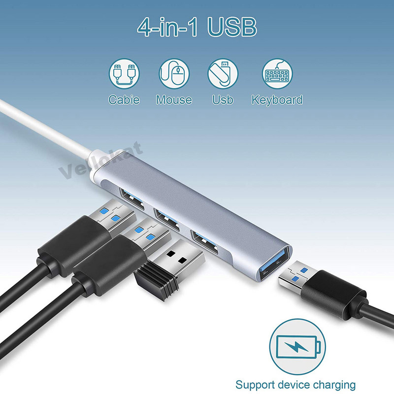 Mini USB Hub Extensions 4 Port USB 3.0 Hub 2.0 Hub USB Adapter Station Ultra Slim Prijenosni Data Hub USB Splitter Aluminij