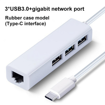 3 USB pieslēgvietas C tipa USB uz Ethernet adapteris 3.0 2.0 datu centrmezgls, C tipa dokstacija 5 gbps ar portatīvo saderīgo sadalītāju mini