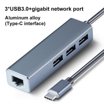 3 USB pieslēgvietas C tipa USB uz Ethernet adapteris 3.0 2.0 datu centrmezgls, C tipa dokstacija 5 gbps ar portatīvo saderīgo sadalītāju mini