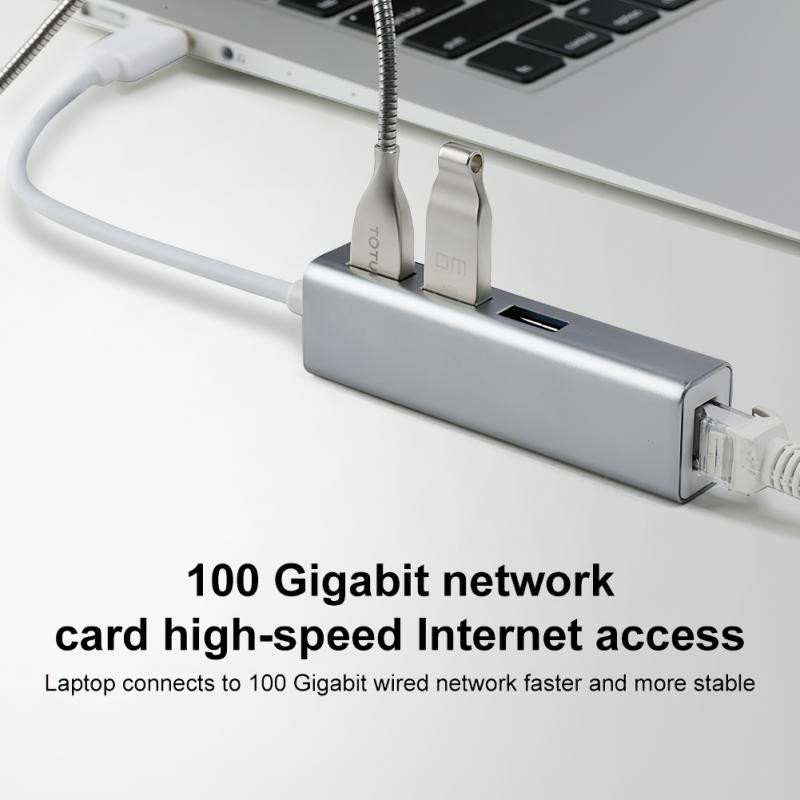 3 USB pieslēgvietas C tipa USB uz Ethernet adapteris 3.0 2.0 datu centrmezgls, C tipa dokstacija 5 gbps ar portatīvo saderīgo sadalītāju mini