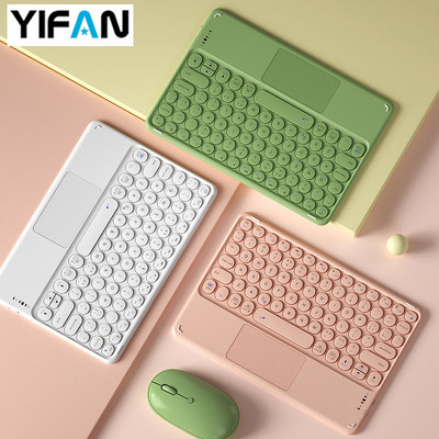 Univerzális vezeték nélküli billentyűzet táblagéphez, kerek billentyűzáras Bluetooth billentyűzet érintőpad támogatás Android Windows iOS