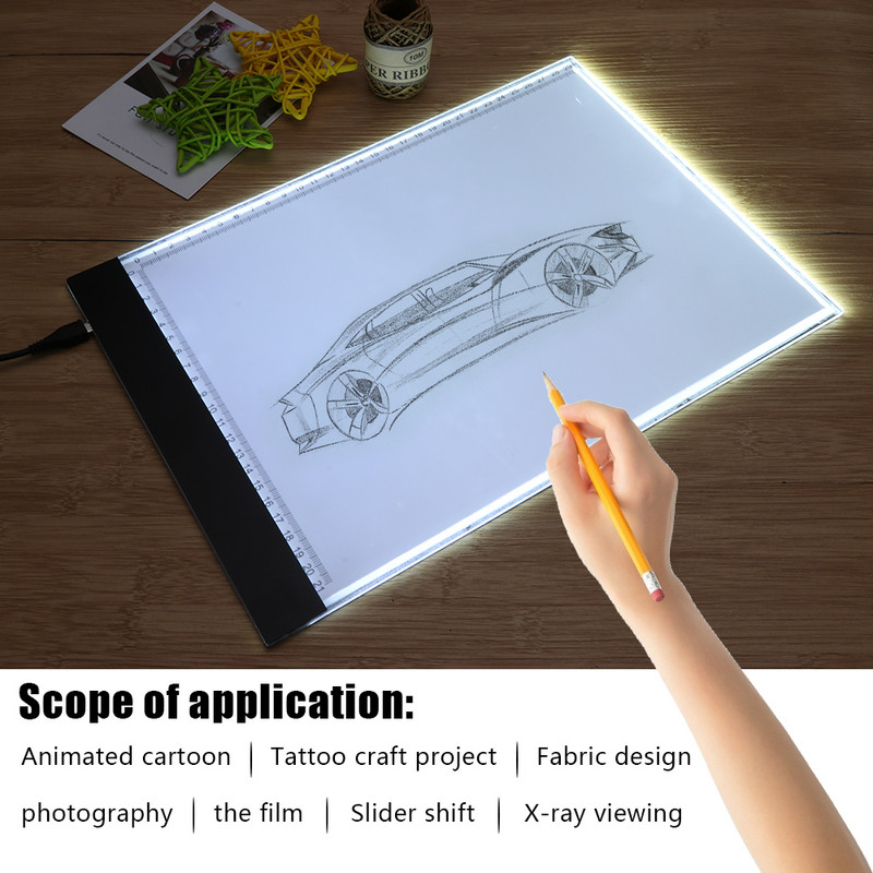 Tabletă grafică digitală A4 subțire cu LED-uri Tablă de desen cu șablon de artă Cutie luminoasă pentru trasare scriere Tabletă electronică portabilă