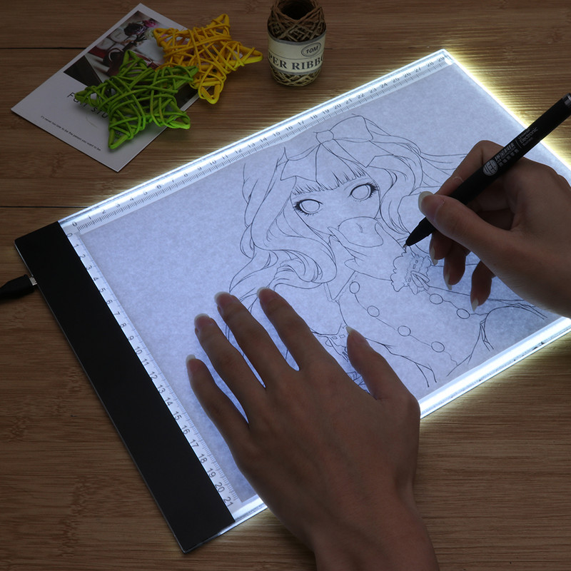 Tabletă grafică digitală A4 subțire cu LED-uri Tablă de desen cu șablon de artă Cutie luminoasă pentru trasare scriere Tabletă electronică portabilă