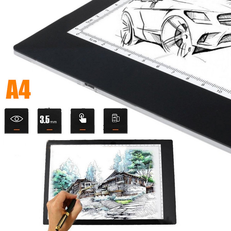 Tabletă grafică digitală A4 subțire cu LED-uri Tablă de desen cu șablon de artă Cutie luminoasă pentru trasare scriere Tabletă electronică portabilă