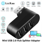 LccKaa Rotate Mini USB Hub 2.0 Adapter High Speed U Disk Reader Splitter 3 Ports USB 2.0 for Computer PC sülearvuti Mac Accessories