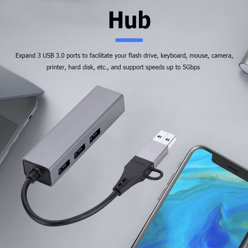 USB C į RJ45 šakotuvo eterneto adapteris aliuminio lydinys USB C į Ethernet RJ45 Lan šakotuvo adapterio palaikymas 10/100/1000 Mbps tinklo prieiga