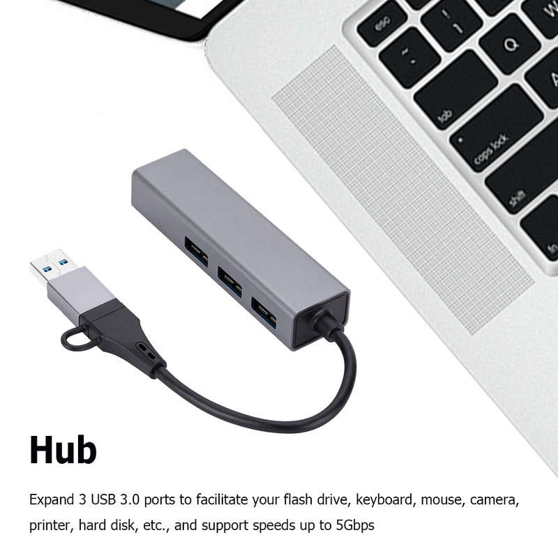 USB C į RJ45 šakotuvo eterneto adapteris aliuminio lydinys USB C į Ethernet RJ45 Lan šakotuvo adapterio palaikymas 10/100/1000 Mbps tinklo prieiga