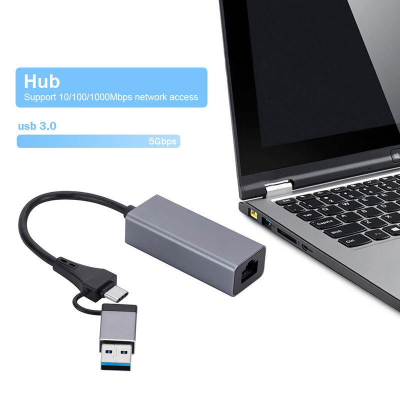 USB C į RJ45 šakotuvo eterneto adapteris aliuminio lydinys USB C į Ethernet RJ45 Lan šakotuvo adapterio palaikymas 10/100/1000 Mbps tinklo prieiga
