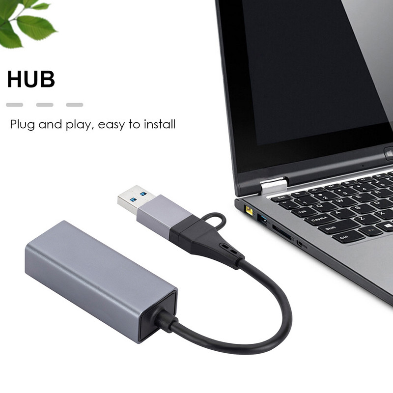 USB C į RJ45 šakotuvo eterneto adapteris aliuminio lydinys USB C į Ethernet RJ45 Lan šakotuvo adapterio palaikymas 10/100/1000 Mbps tinklo prieiga