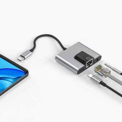 Mobilni telefon Laptop Hub velike brzine PD Brzo punjenje USB C do 3,5 mm Audio Type-C do Ethernet LAN mrežnog adaptera