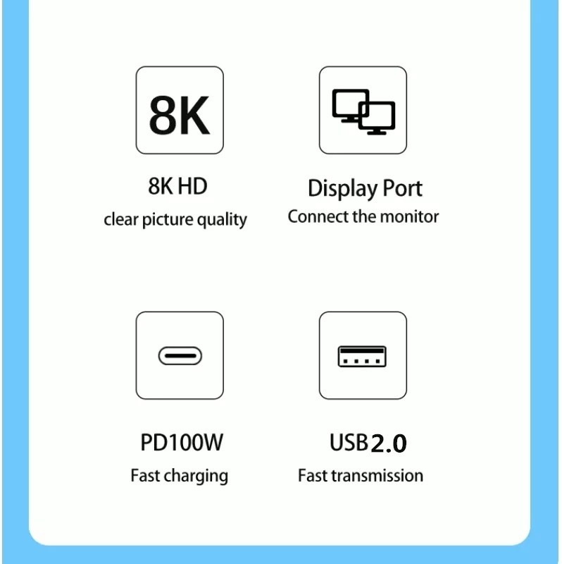 8K 60Hz DP 3 u 1 Hub Adapter USB C na Displayport 4K@120 Type C PD 100W Extender punjenja Display Port HUB za MacBook Air Pro