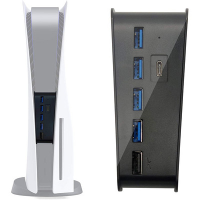 Za PS5 USB čvorište s 4 USB-a + 1 USB priključak za punjenje + 1 USB C priključak pretvarač Splitter, USB Type C 3.1 Extension Extender