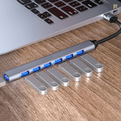 Alumíniumötvözet merevlemez-elosztó nagy sebességű OTG-adapter Type-C HUB 7 portos USB 3.0 bővítő dokkoló állomás