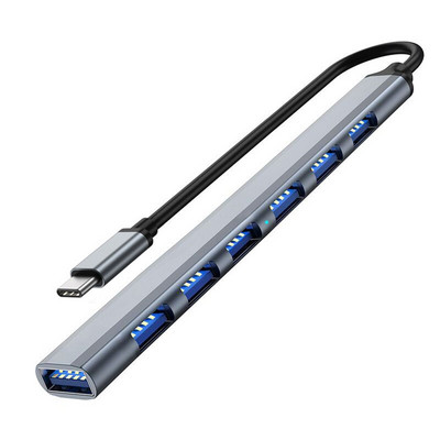 Alumíniumötvözet merevlemez-elosztó nagy sebességű OTG-adapter Type-C HUB 7 portos USB 3.0 bővítő dokkoló állomás