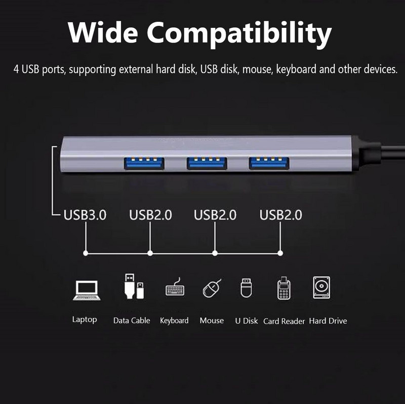 Alumíniumötvözet merevlemez-elosztó nagy sebességű OTG-adapter Type-C HUB 7 portos USB 3.0 bővítő dokkoló állomás