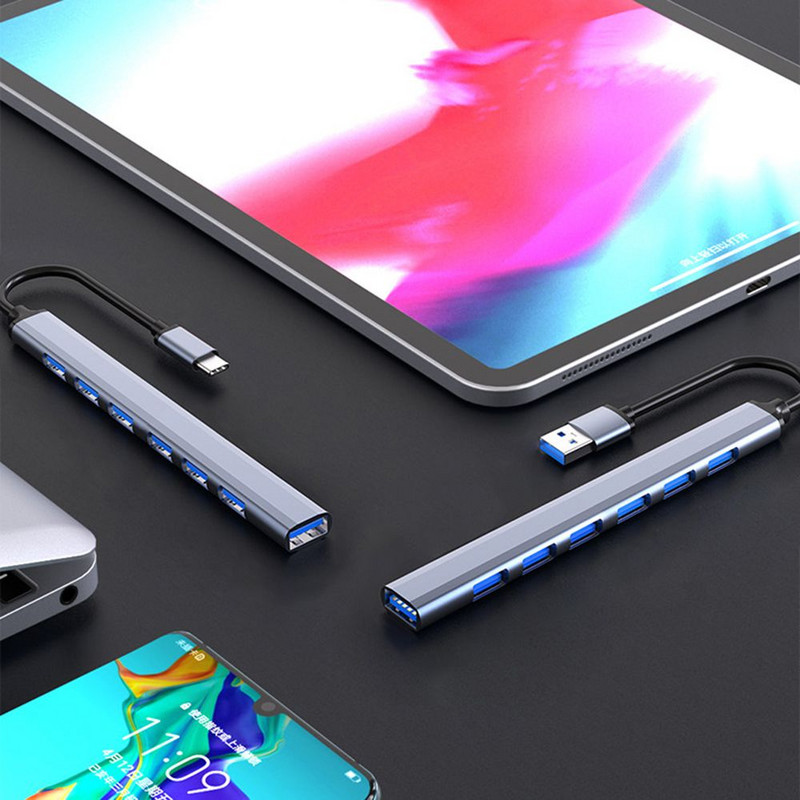 Alumíniumötvözet merevlemez-elosztó nagy sebességű OTG-adapter Type-C HUB 7 portos USB 3.0 bővítő dokkoló állomás