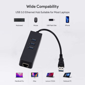 Προσαρμογέας USB 3.0 σε Ethernet 3 θύρες USB 3.0 Hub με RJ45 10/100 Fast Ethernet Adapter για αξεσουάρ φορητών υπολογιστών MacBook