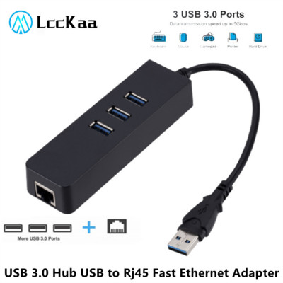 USB 3.0–Ethernet-adapter 3-pordiga USB 3.0 jaotur koos RJ45 10/100 kiire Etherneti adapteriga MacBooki sülearvuti tarvikute jaoks