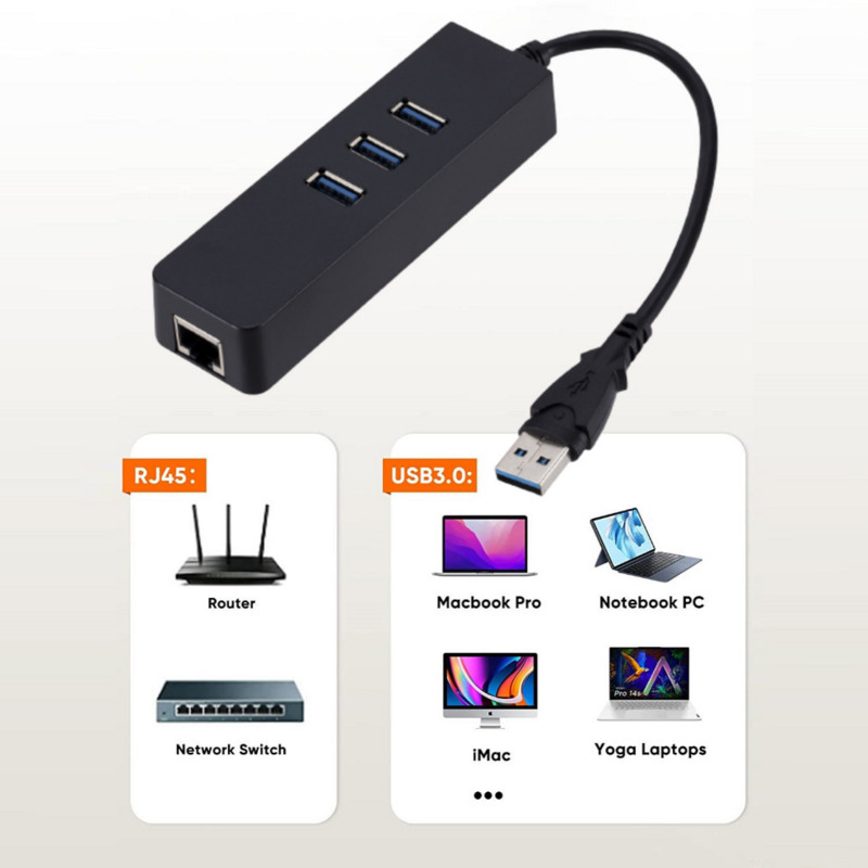 USB 3.0 na Ethernet adapter 3 porta USB 3.0 Hub s RJ45 10/100 Fast Ethernet adapterom za MacBook prijenosna računala Dodatna oprema