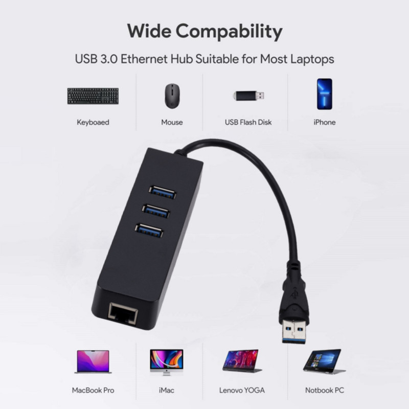 USB 3.0 na Ethernet adapter 3 porta USB 3.0 Hub s RJ45 10/100 Fast Ethernet adapterom za MacBook prijenosna računala Dodatna oprema