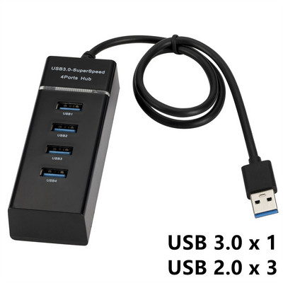 USB šakotuvas 4 prievadai USB 3.0 koncentratorius didelės spartos USB šakotuvas su indikatoriumi, skirtas kompiuteriui nešiojamam kompiuteriui staliniam kompiuteriui kelių įrenginių USB koncentratoriaus adapteris